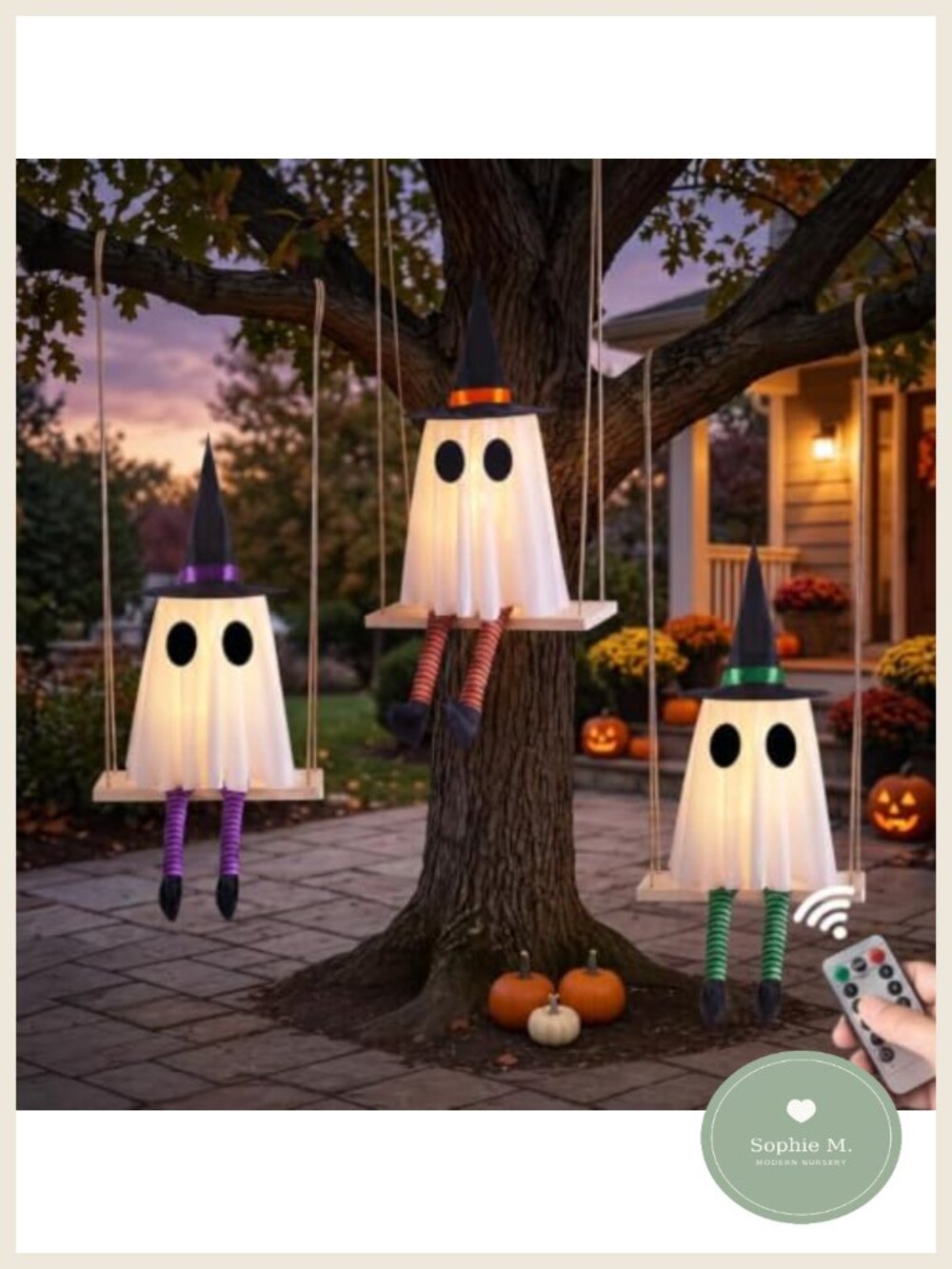 Halloween Swinging Ghost Outdoor Decor Hanging Ghosts Lights Set of 3